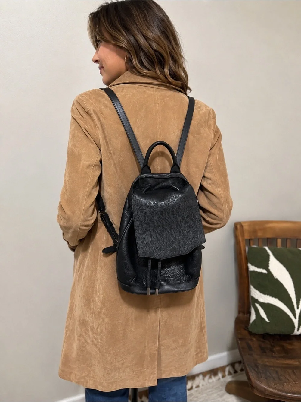 Black Rag & Bone Black Pebbled Leather Backpack Drawstring Mini Backpack - Women